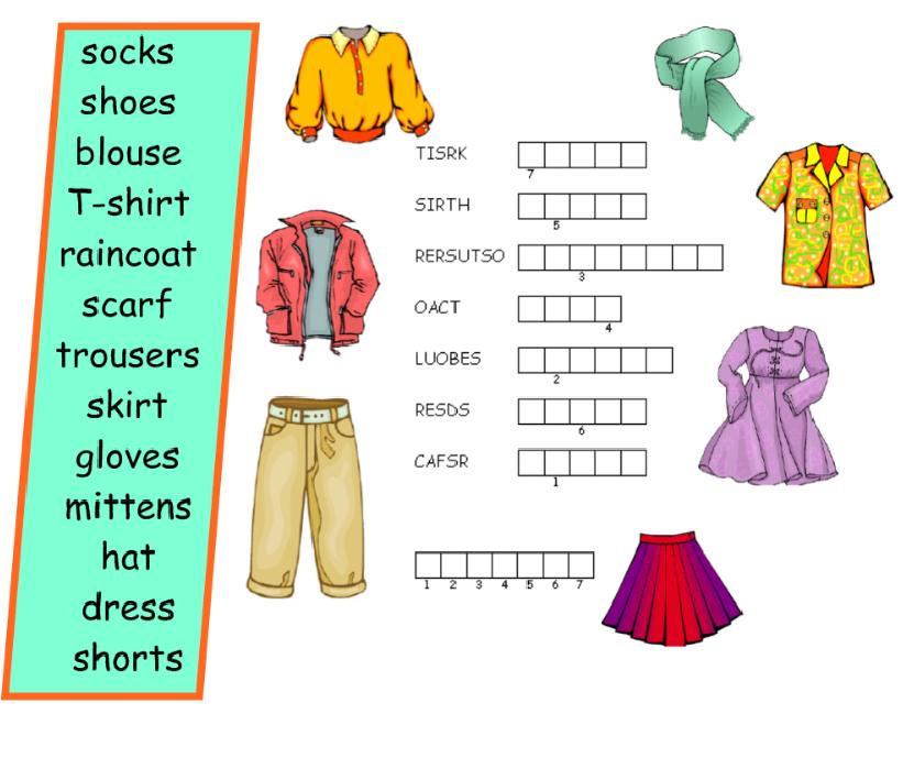 English Exercises: CLOTHES